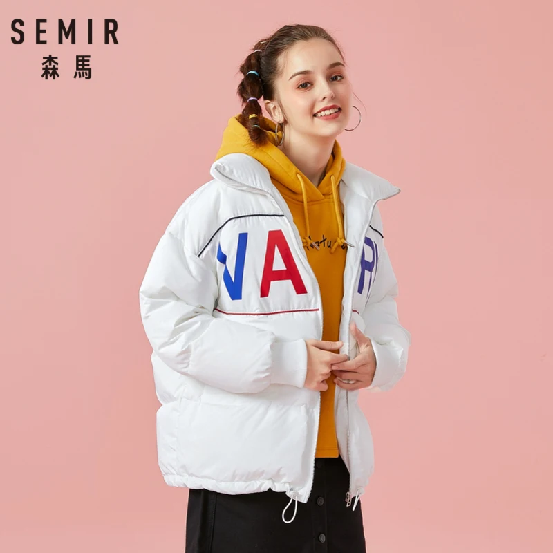 Женская пуховая куртка SEMIR с воротником-стойкой и карманами на молнии ребристыми