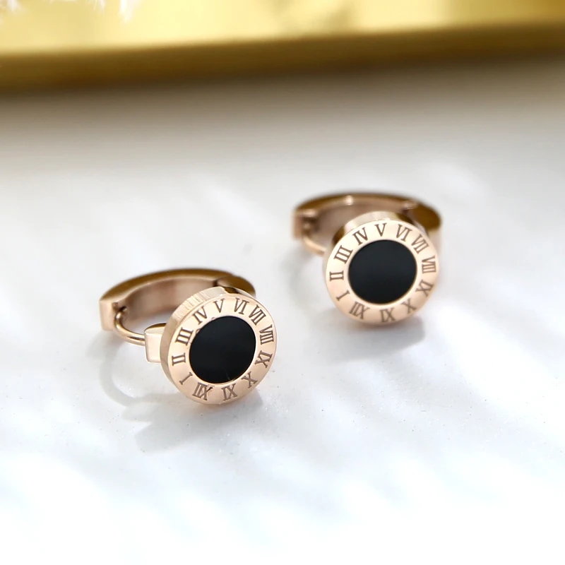 

YUN RUO 2018 New Arrivals Roman Numerals Hoop Earring Rose Gold Color Woman Girl Gift Party Titanium Steel Jewelry Not Fade