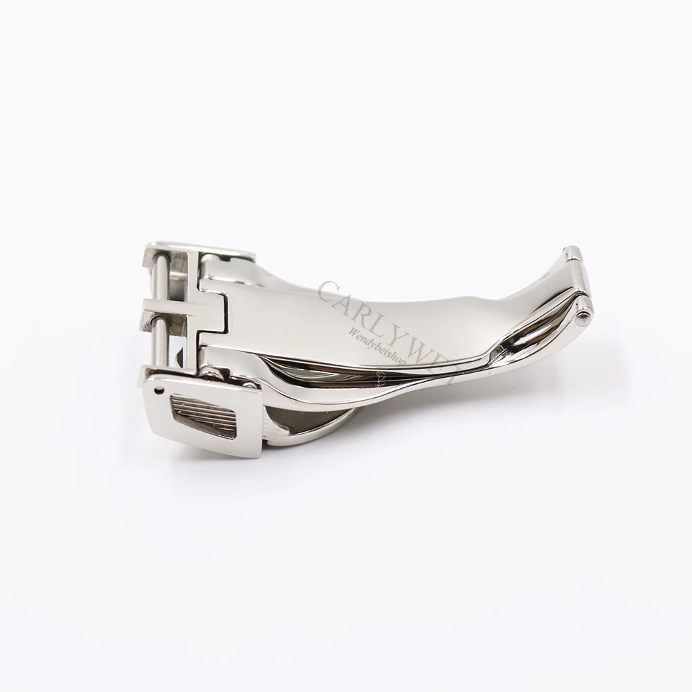 CARLYWET 18mm Silver 316L Stainless Steel Watch Band Buckle Deployment Clasp For Less 2.5mm Rubber Leather Strap Belt