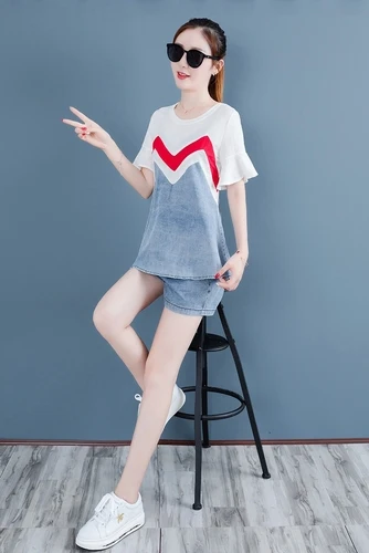 

Korean 2019 New Vintage 2 Pcs Set Plus Size Brief Loose Women Sets Clothes Patchwork Pocket Fashion Damen Zweiteiler