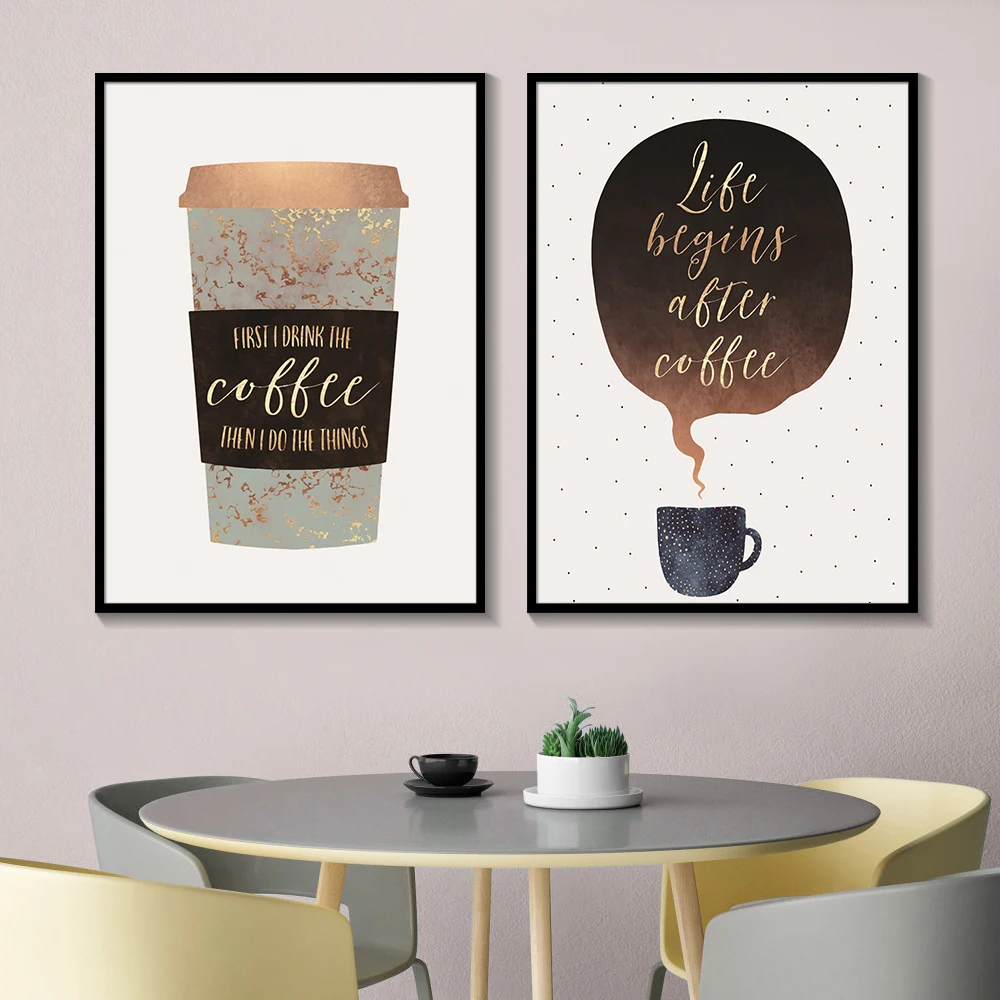Холст печати плакатов Кухня украшение красивый Мрамор разных кофейные чашки
