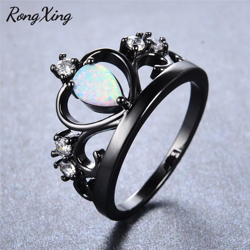 RongXing уникальный дизайн короны Сердце Радуга/Синий огненный опал кольца для