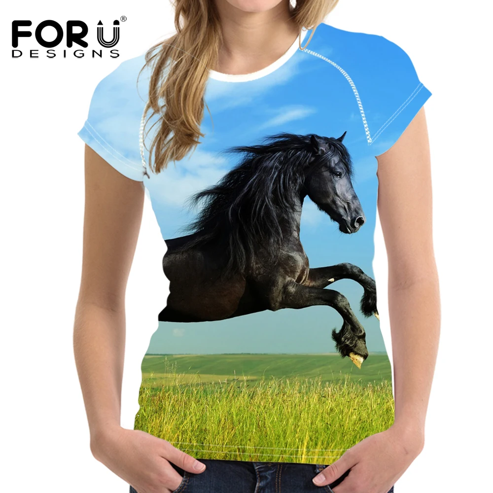 FORUDESIGNS/3D забавные лошадь печатных для женщин Футболка Harajuku Модные женские