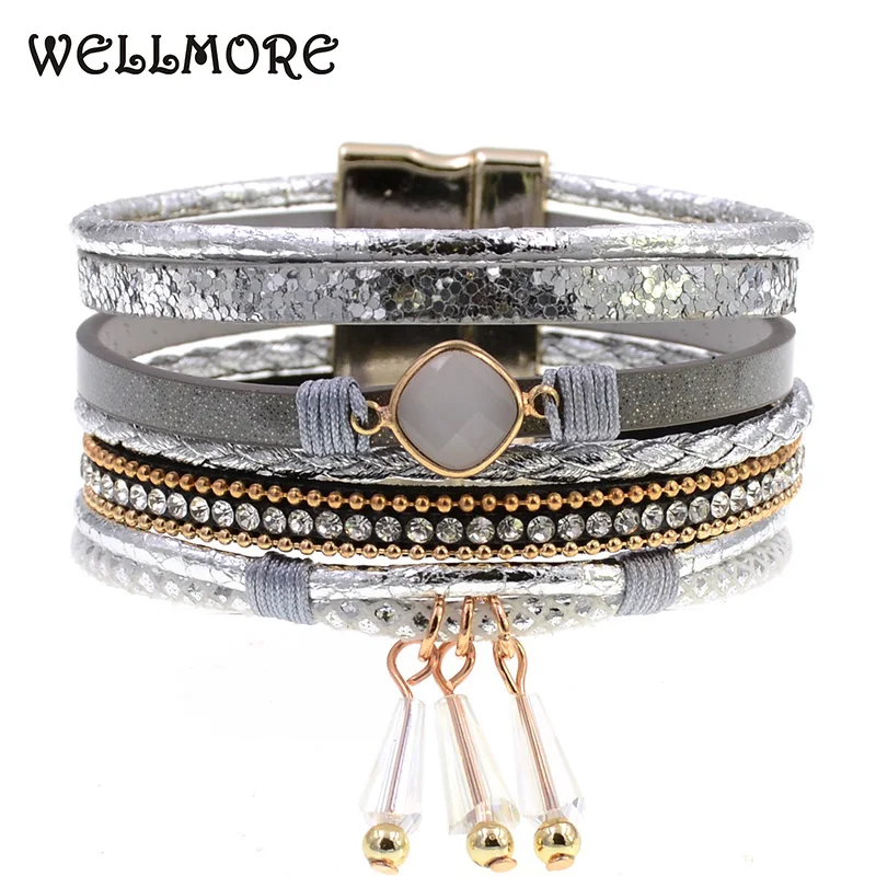 Женские очаровательные кожаные браслеты WELLMORE в стиле бохо подарочные