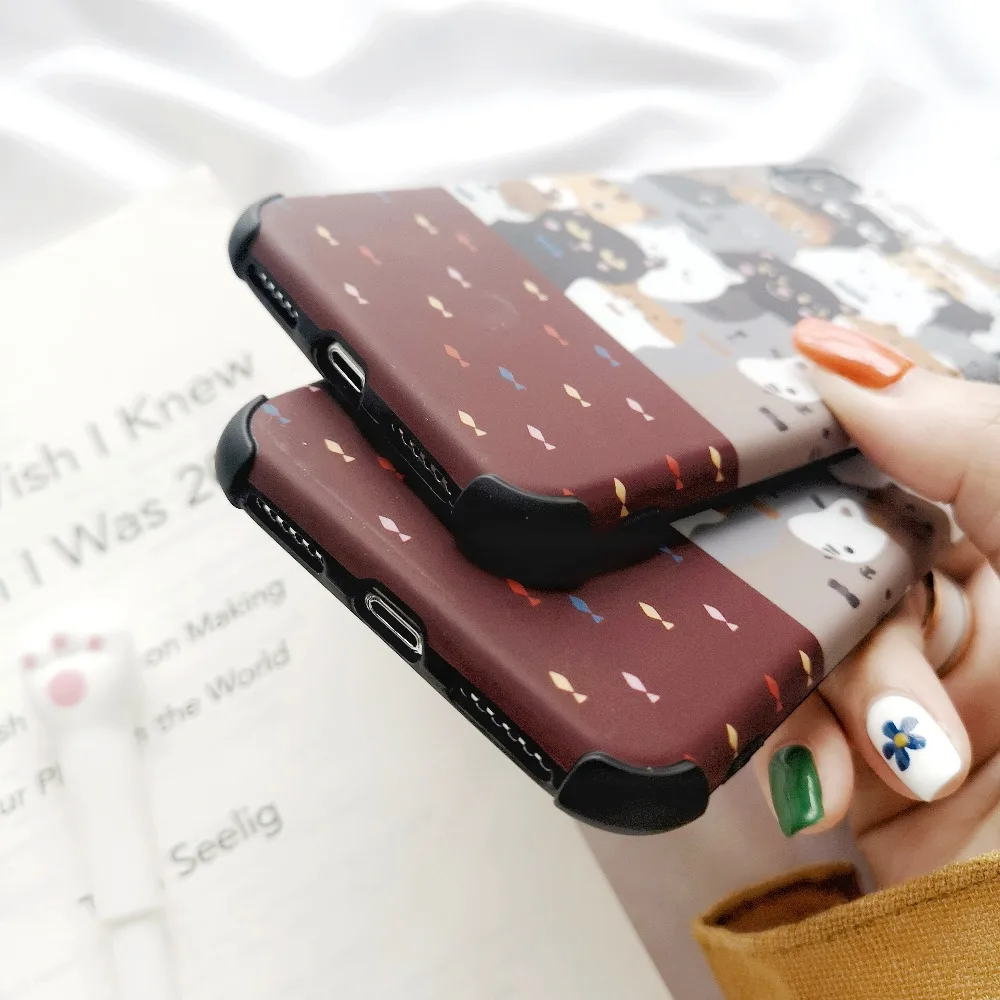 ORYKSZ Cute Cartoon Cat Pattern Phone Case For iPhone X XS Max XR Cover iphone 8 7 6S Plus Silicone Shockproof Cases |