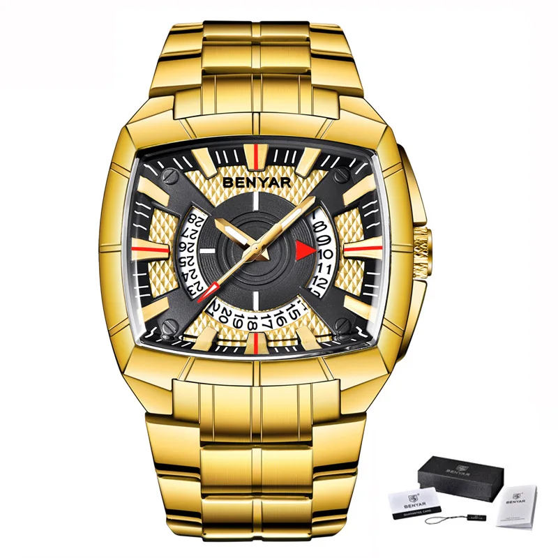 full Gold Benyar мужские часы Топ люксовый бренд военные Reloj Hombre Стальные кварцевые часы водонепроницаемые спортивные повседневные наручные часы Montre Homme - Цвет: full Gold