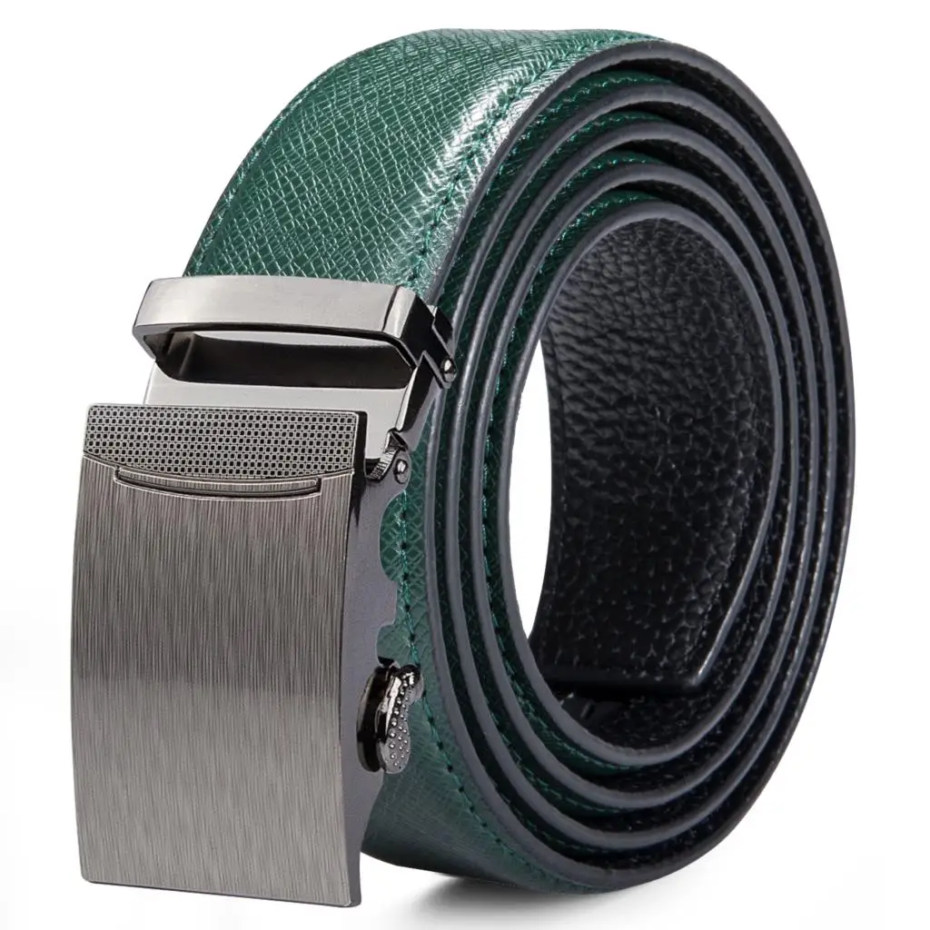 Мужской ремень из воловьей кожи DM I 0008 зеленый кожаный с автоматической пряжкой