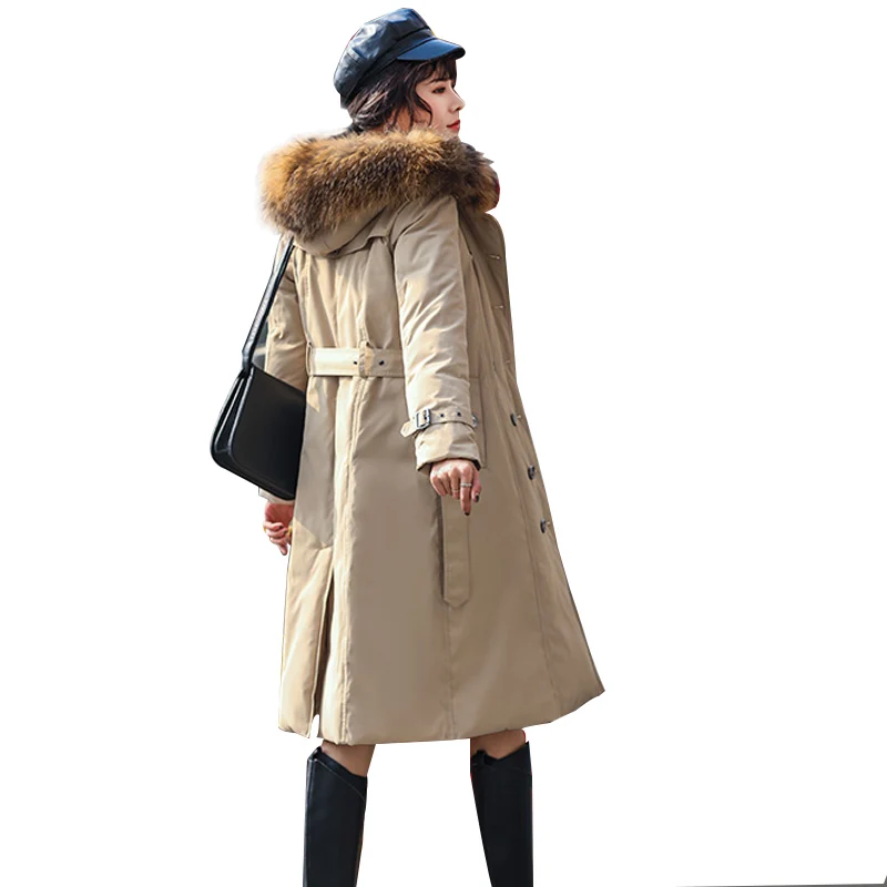 Большая Зимняя парка с капюшоном и воротником из натурального меха енота 2019