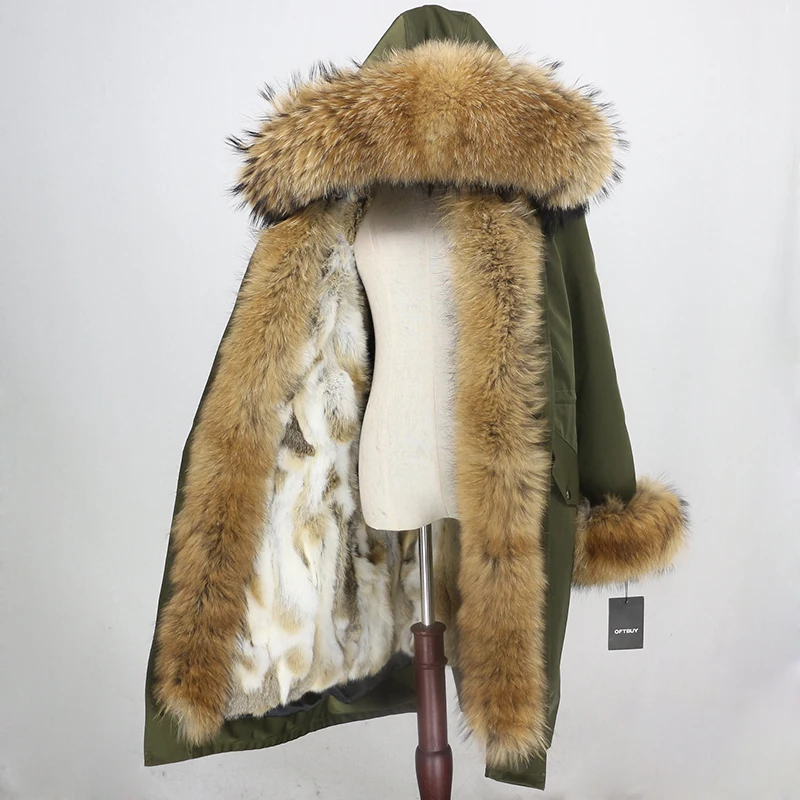 OFTBUY Водонепроницаемый куртка-парка зимняя куртка Для женщин из натурального меха, пальто из натурального меха енота меховой воротник с капюшоном подкладка из натурального кроличьего меха с отсоединяемым