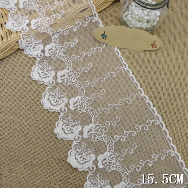 Кружевная отделка 5 ярдов вышитые цветы кружевная ткань в бежевом цвете 15 см