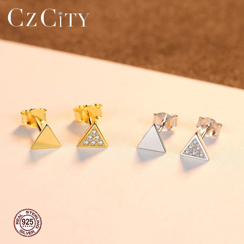 CZCITY 100% 925 стерлингового серебра в виде маленьких треугольников серьги со