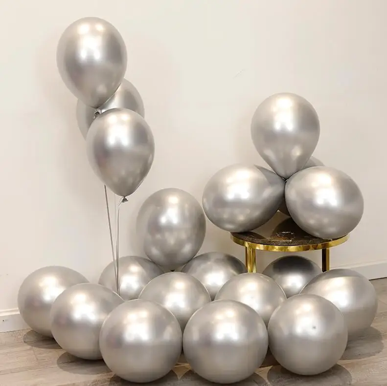 Silver 10 шт 12 дюймовые металлические шары золотые, серебряные, красные, винные, фиолетовые круглые шары из латекса для детского дня рождения, свадьбы, вечеринки, украшения для детей - Цвет: Silver