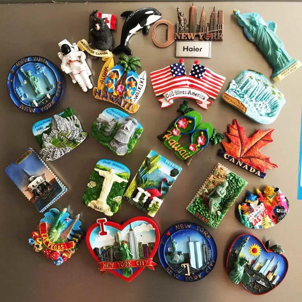 

3D Statue of Liberty New York Las Vegas Hawaii USA Fridge Magnets Canada Brazil Refrigerator Magnet Kitchen Sticker Souvenir