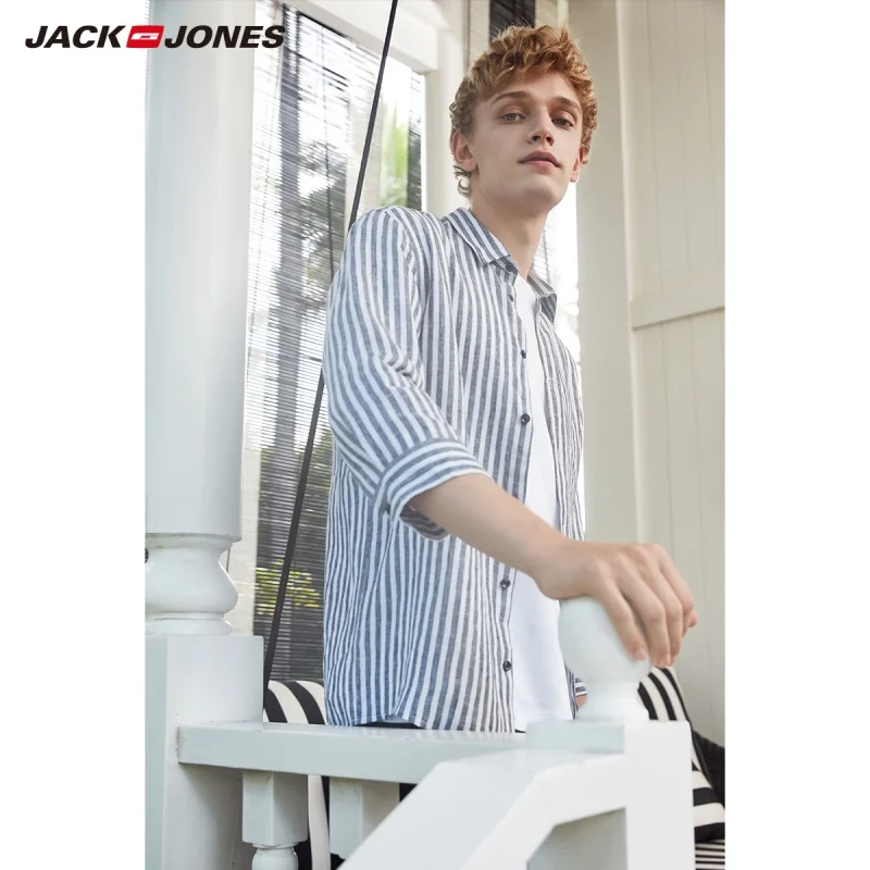 JackJones Men's 100% Cotton Printed Striped Shirt Basic Menswear E|219231501 | Мужская одежда
