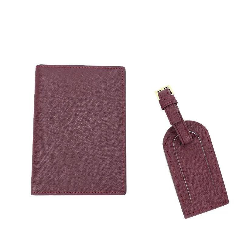 burgundy whole set Модные, с монограммой, начальные буквы, унисекс, Сафьяновая кожа, держатель для паспорта, багажная бирка, Обложка для паспорта, набор, аксессуары для путешествий - Цвет: burgundy whole set