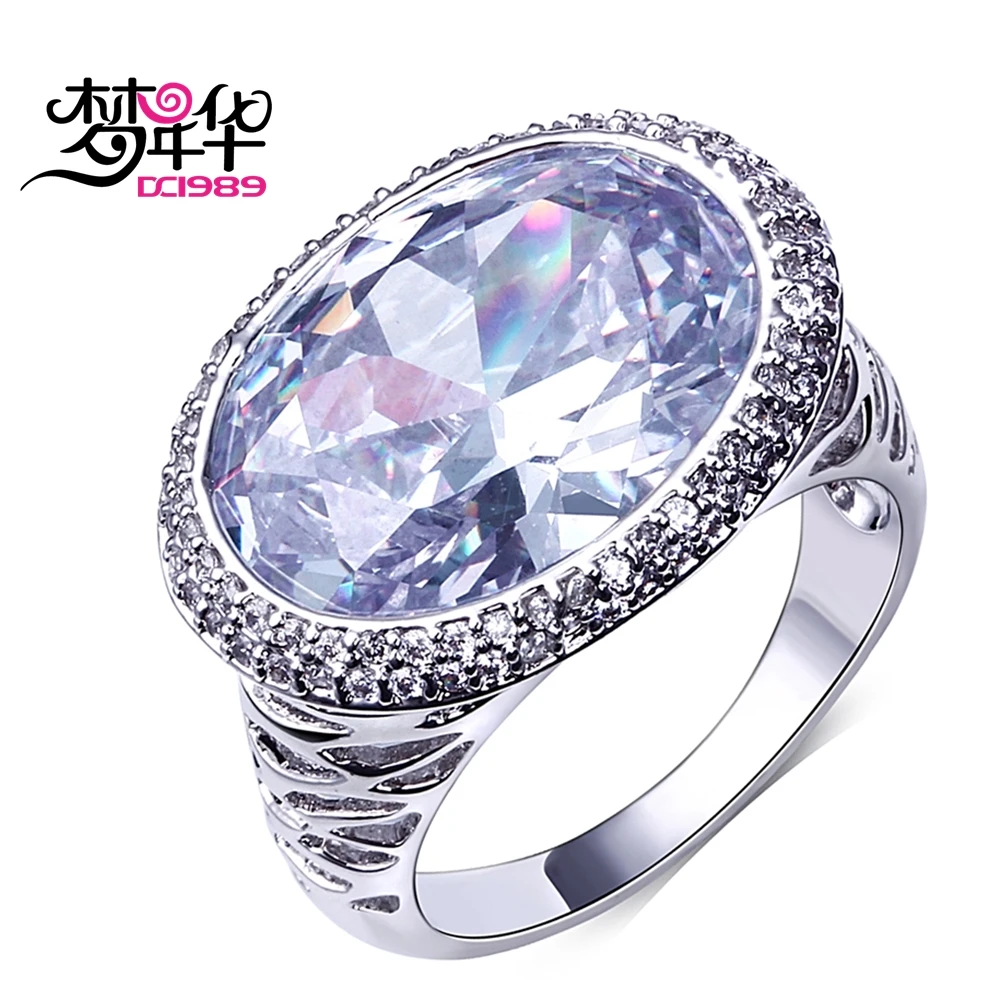 DC1989 Big Stones Big Rings For Women Bridal Engagement Ring Simulated Cubic Zircon Pave Setting Lead Free Rhodium Gold Plated