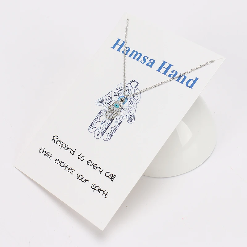 

Lucky Collares Bijoux Femme Hamsa Hand Initial Necklace For Women Wish Card Gold Color Silver Color Link Chain Fashion Jewelry