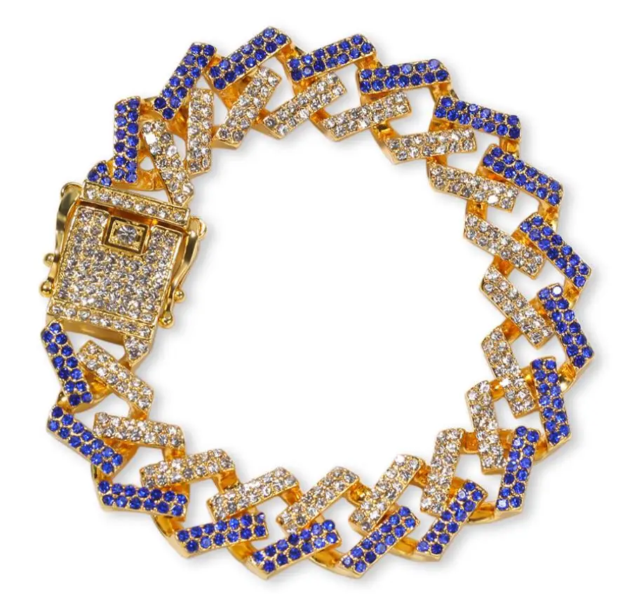 Новое поступление мужской хип хоп Iced Out Bling браслет cz модные браслеты из США кубинские звенья мужские ювелирные изделия Хип-хоп подарки - Окраска металла: gold and blue