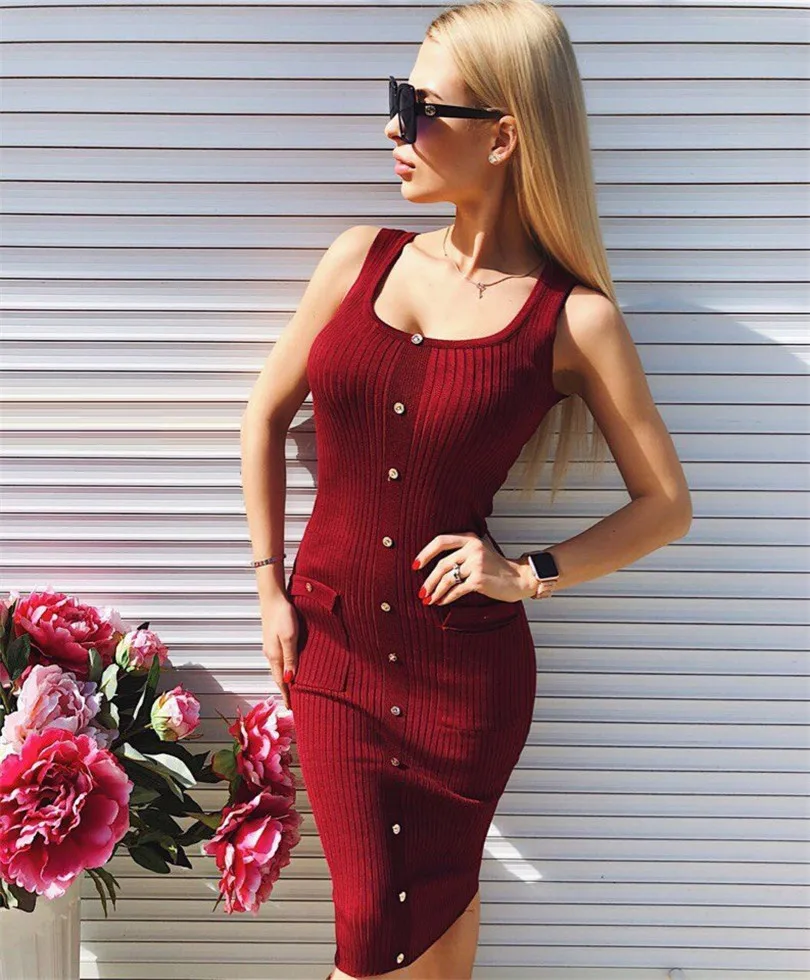 

2020 Direct Selling Summer Acrylic Spandex Vestido De Festa Vadim Women Dressv2020 New Knit Slim Pack Hip Sexy Dress Female