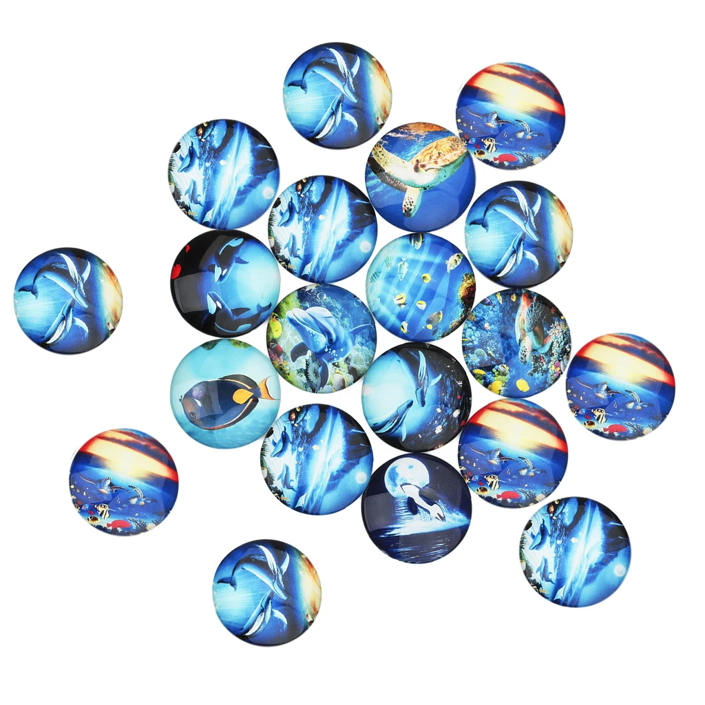 

20 Pieces 12mm Vivid Marine Life Round Glass Cabochon Cameo Pendant Settings DIY Jewelry Accessories