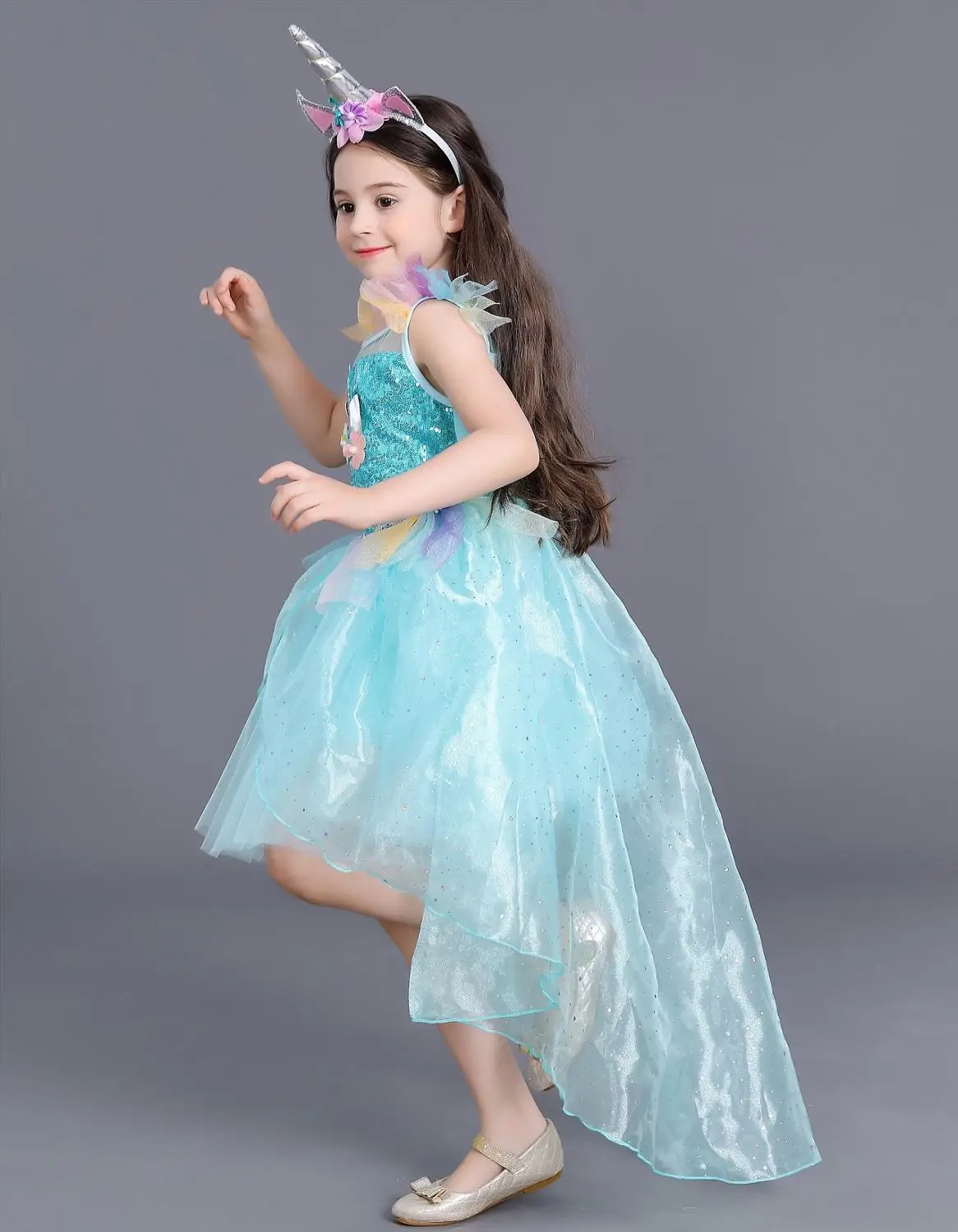 Surferfish Children's princess dress girl wedding summer sleeveless evening Lace Party Unicorn Baby Tail Dress | Детская одежда и