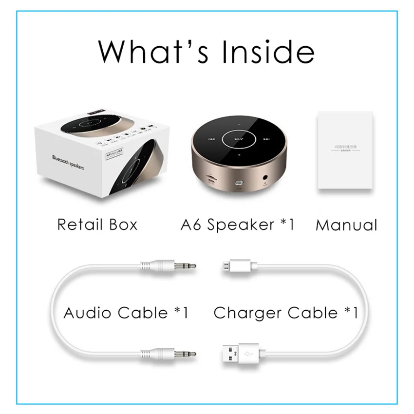 A6 Portable Wireless Wired TWS Bluetooth Speakers Touch Panel Stereo Subwoofer AUX TF Card MP3 Player with Mic for Cellphone