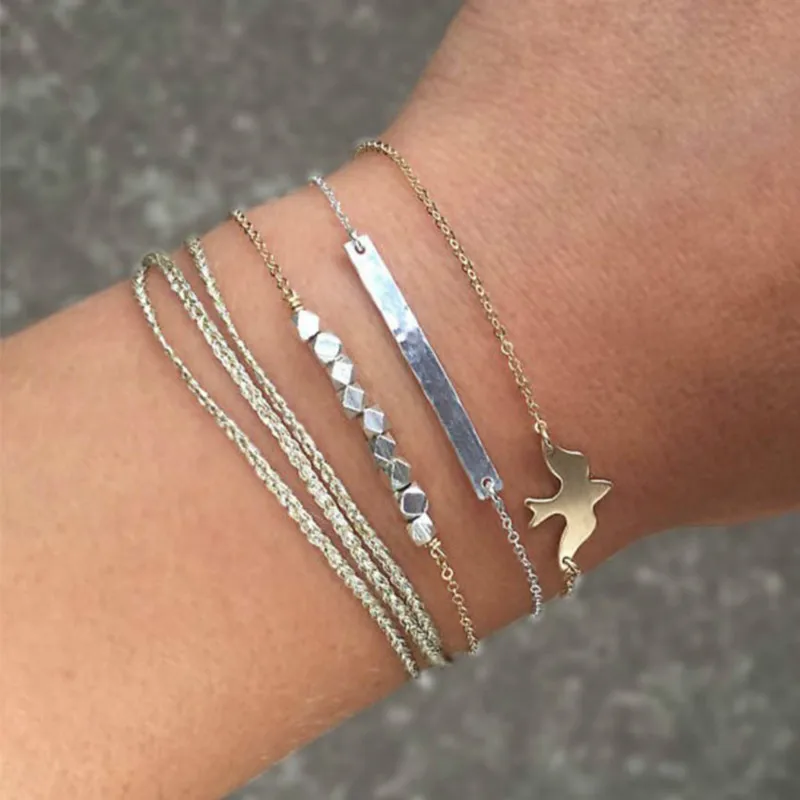Женский браслет цепочка с голубями золотистого и серебристого цвета|charm jewelry|women