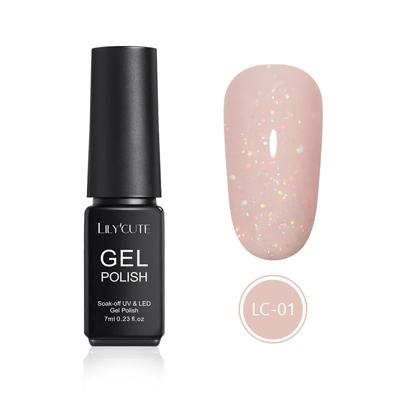 glitter 1 LILYCUTE 7 мл блики блеск замочить от УФ-гель Полупостоянный Гибридный длительный дизайн ногтей Гель-лак для УФ-лампы розовые цвета серии - Color: glitter 1