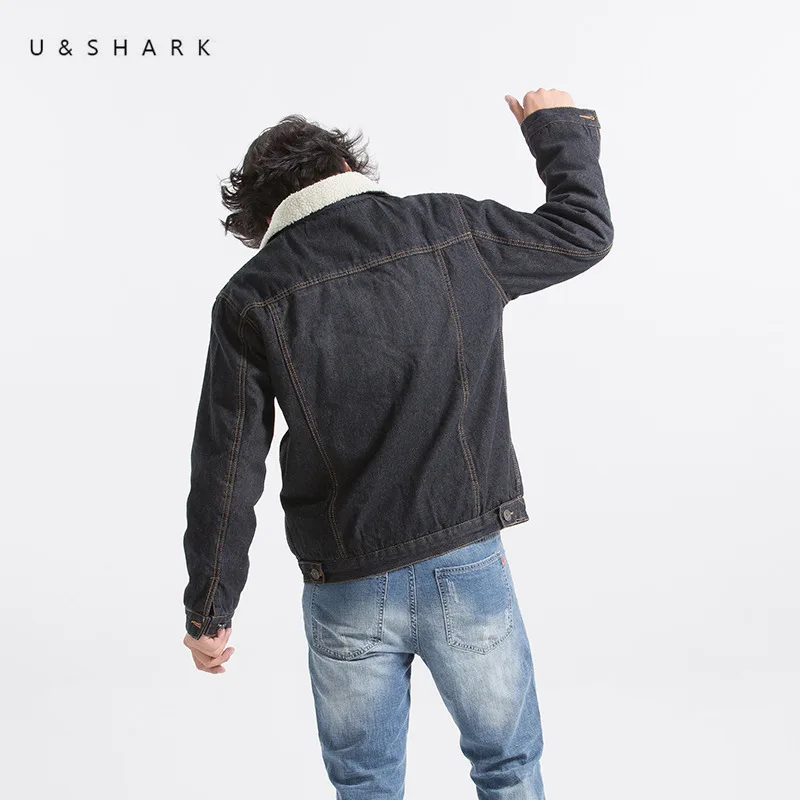 U & SHARK Мужские черные джинсовые куртки мужские винтажные стильные шерстяные