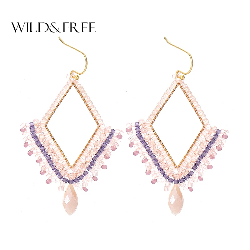 Женские серьги кисточки с бусинами ручной работы богемные висячие стеклянными