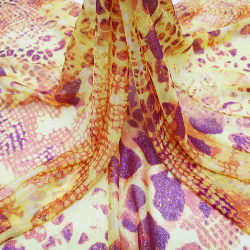 50cm*135cm Bronze silk fabric gold africa leopard print breathe chiffon gauze fashion dress material | Дом и сад