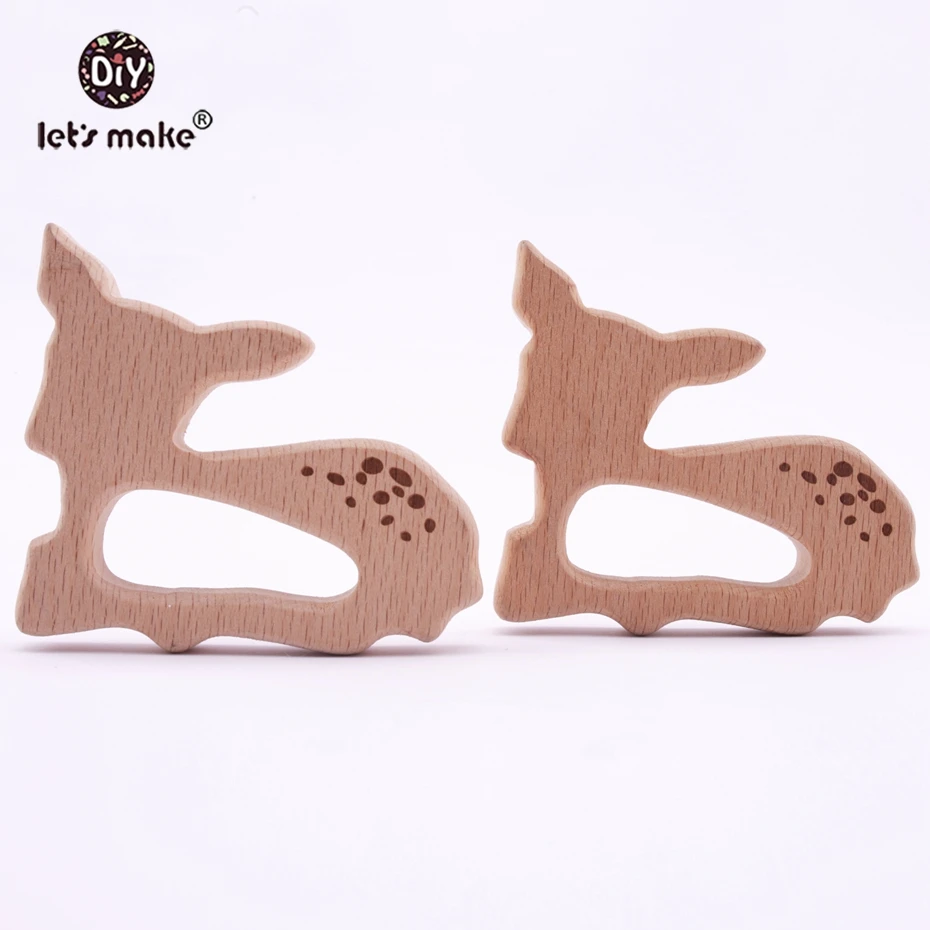 

Let's make 5pc Beech Wooden Aniaml Cartoon Sika Deer Timber roe bambi Customizable Food Grade Wood Diy Teething Necklace Teether