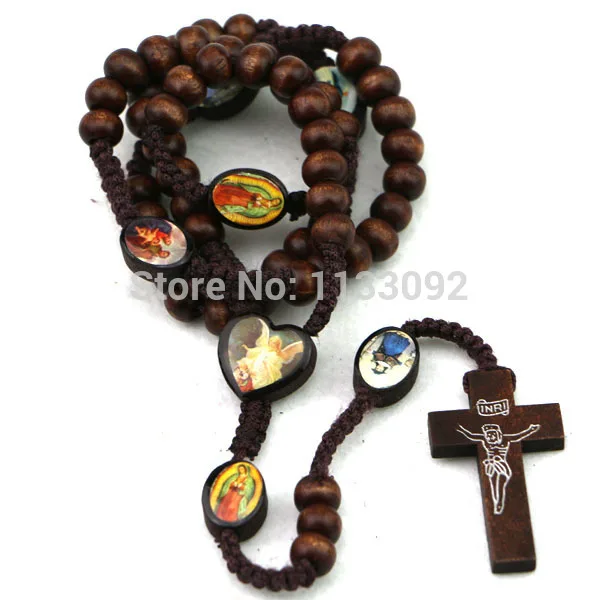 

36pcs/lot 3colors Catholic Christ Rosary - Wood Round Beads - Cross Crucifix Necklace Prayer wooden cross necklace