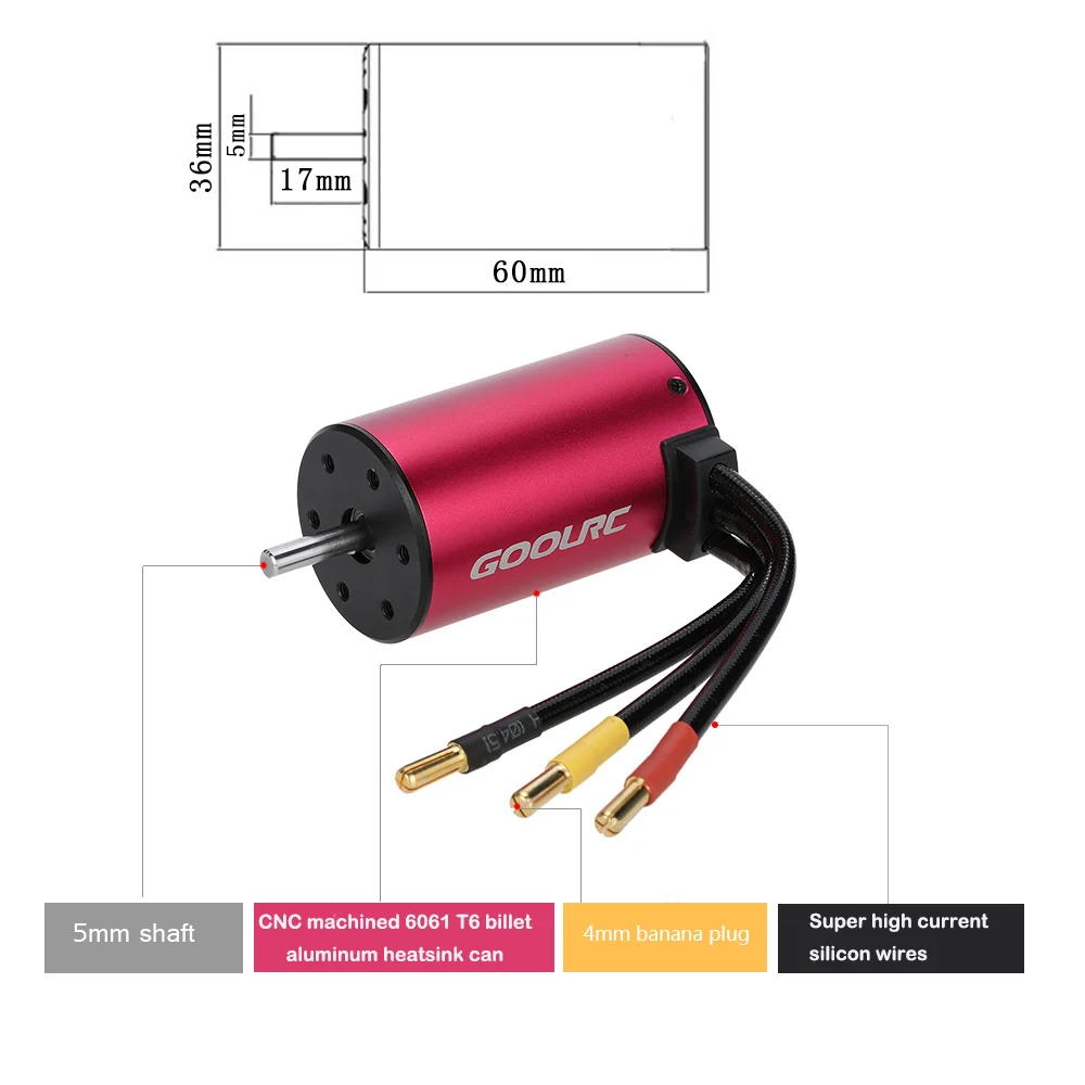 Оригинальный 4 полюсный бесщеточный двигатель GoolRC S3660 3800KV для 1/8 1/10 RC Car Truck|motor