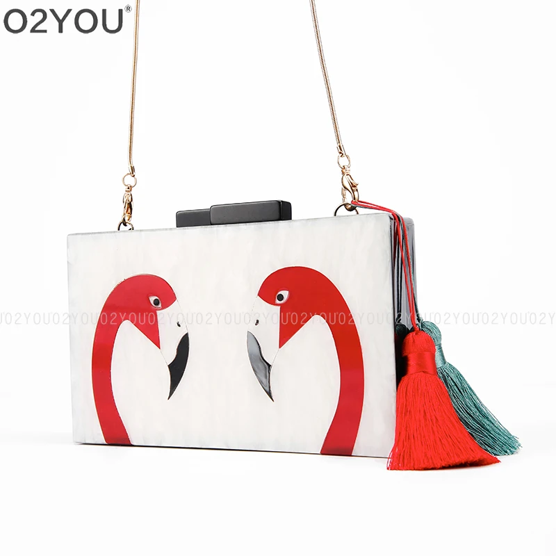 2015 hot explosion models of double head acrylic Flamingo love party hand bag shoulder handbag Acrylic Box Clutch Bag |