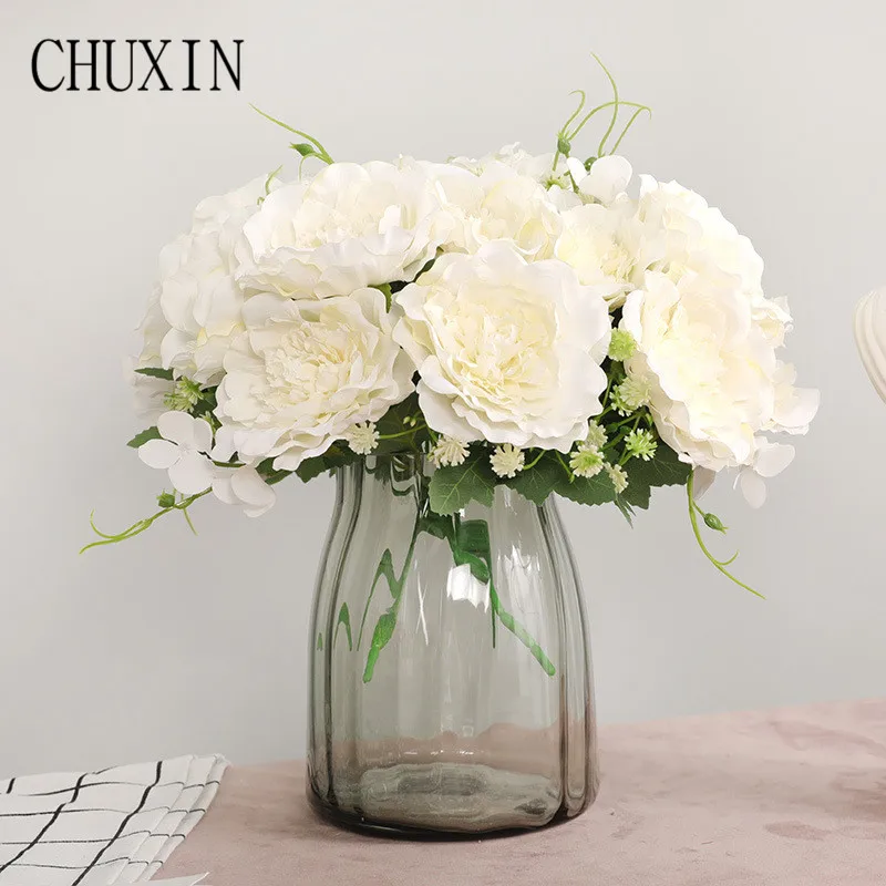 Diy handmade home decoration simulation 5 head camellia wedding road guide layout props peony fake flowers Valentine's Day gift | Дом и