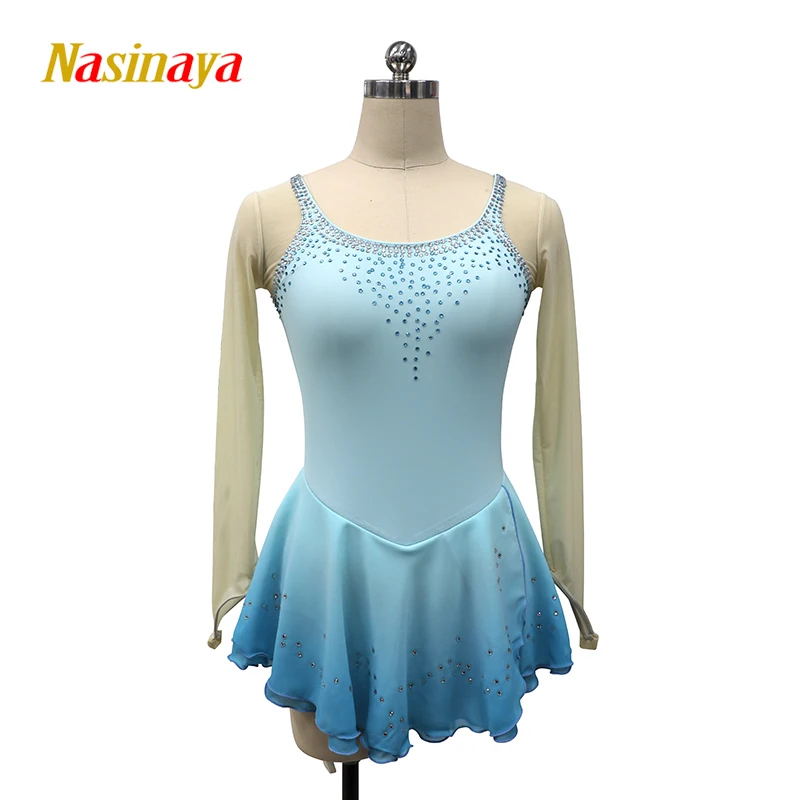 Nasinaya Figure Skating Dress Ice Skating Skirt for Girl Women Kid Customized Competition costume Gradient Blue shiny