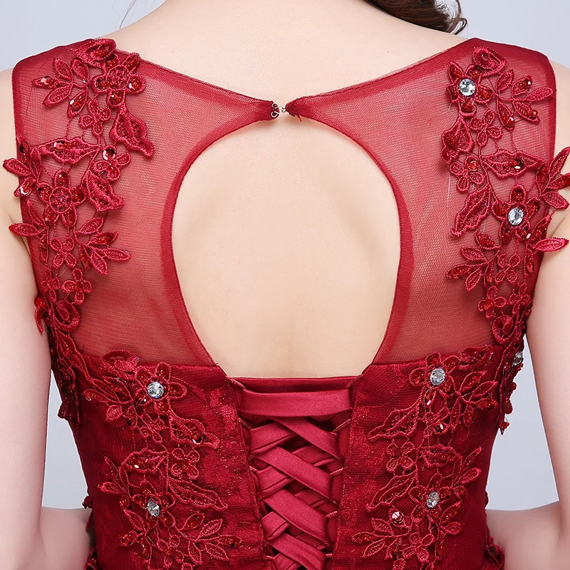 Robe De Soiree Красные кружевные короткие коктейльные платья с разрезом Роскошные вечернее платье для выпускного вечера Выпускные платья Burgundy Розовая Одежда