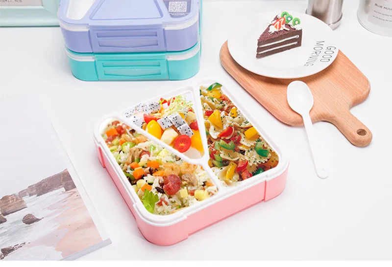 Герметичный Ланч-бокс Bento, без бпа, без микроволокна, Ланч-бокс с ложкой, портативный, для пикника, школы, герметичный контейнер для хранения еды