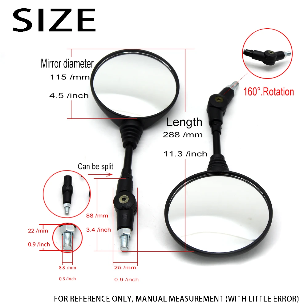 Универсальное складное зеркало для мотоцикла боковое скутера заднего вида 8 мм 10