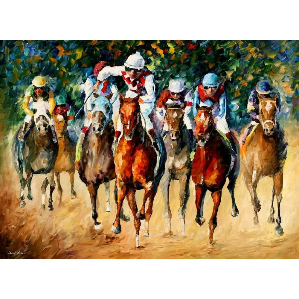 

Horses Race Canvas Art Contemporary Painting Handmade Textured Knife Animal Abstract Artwork For Office Living Room Wall Decor