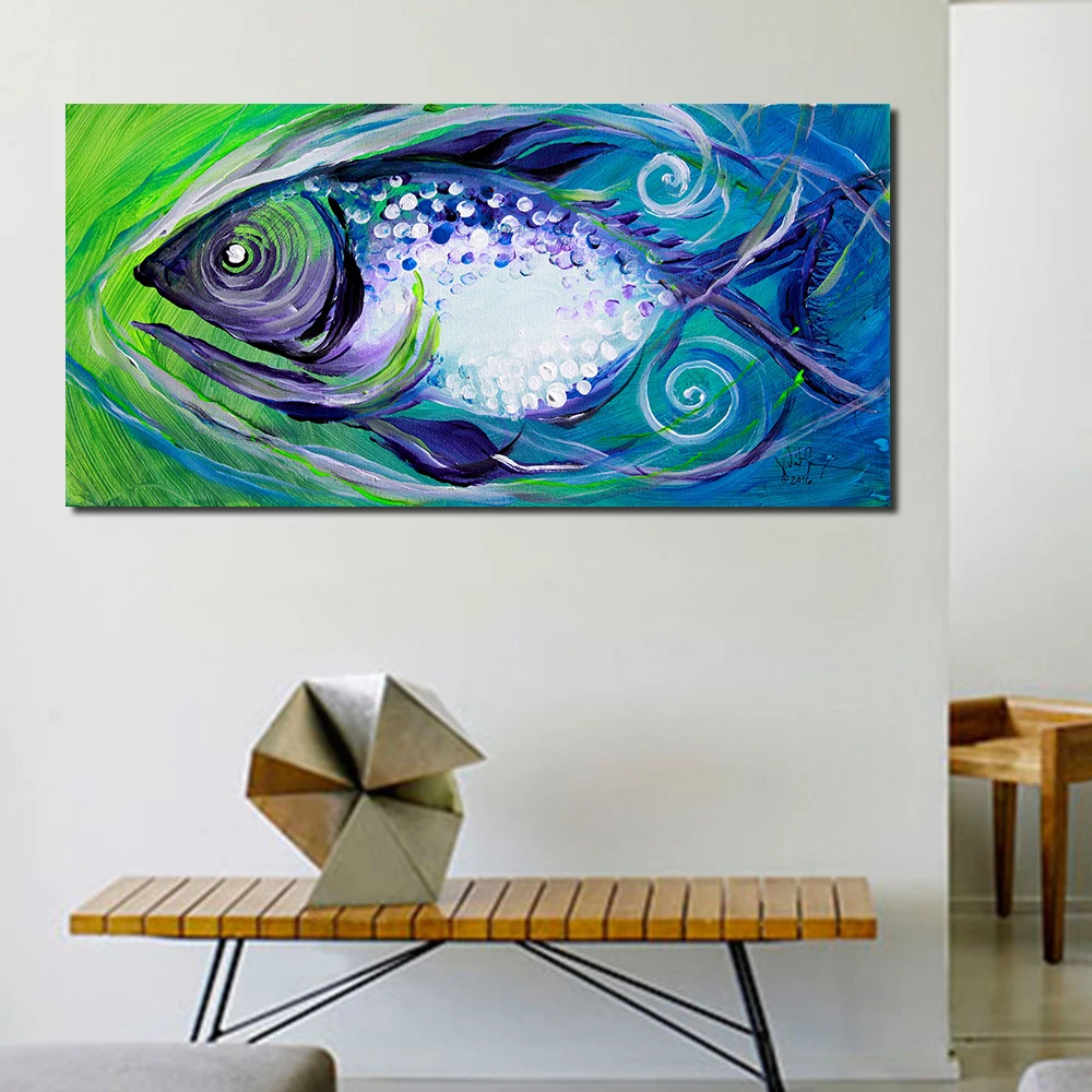 

JQHYART Wall Art Painting On Canvas Fish Animal Oil Painting Prints Wall Pictures for Living Room Home Decor