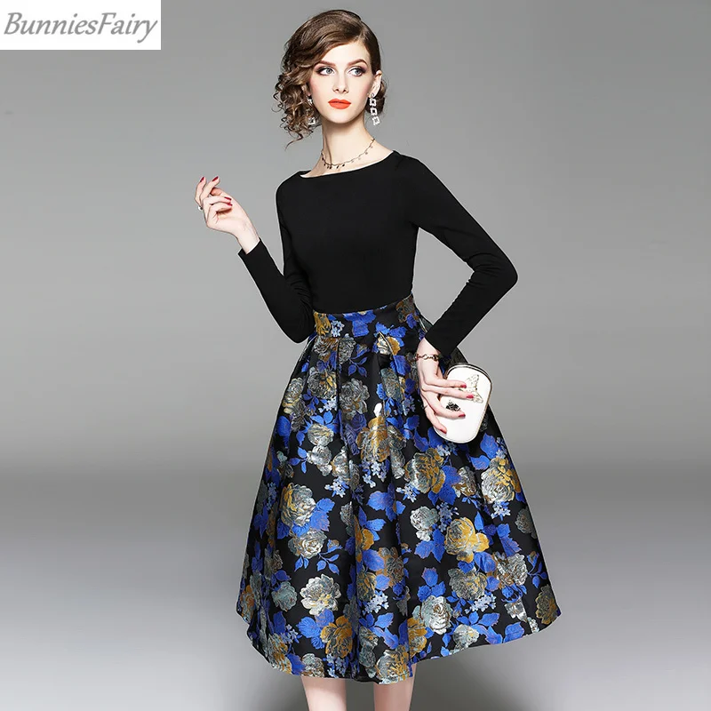 BunniesFairy 2019 Весна Осень женское Хепберн элегантное Ретро Цветочное платье с