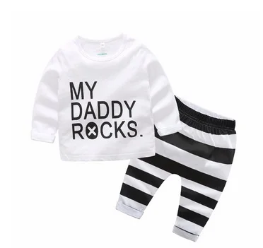 Комплекты одежды для малышей белая футболка Топы с надписью My Daddy Rocks штаны в