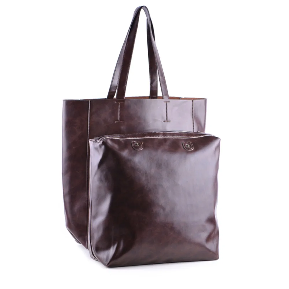 Винтажная Вощеная большая женская сумка тоут CABAS простая повседневная кожаная с