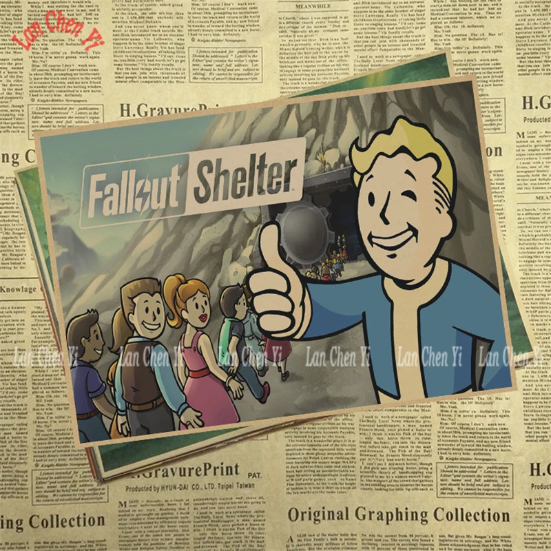 Небесно-голубой Fallout серии классический фильм крафт-бумага плакат для кафе Креативные обои интерьера - Цвет: Небесно-голубой