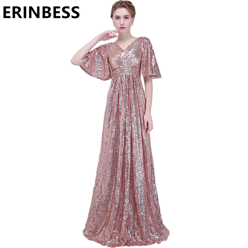 Шикарные Вечерние платья с v образным вырезом розовые вечерние блестками