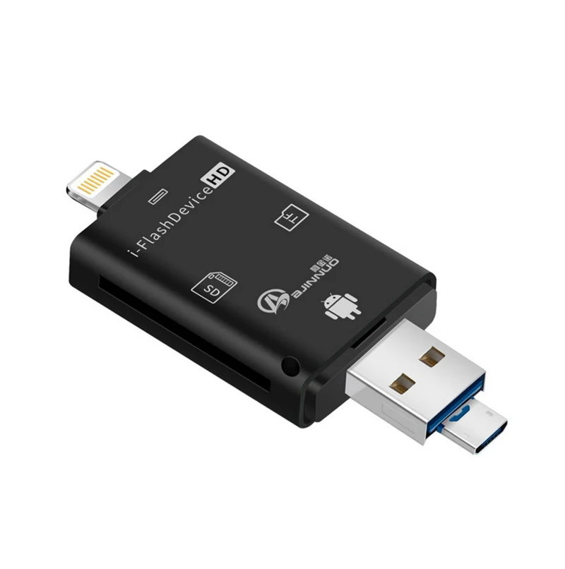 UTHAI C20 кардридер 4 в 1 type-c/Lightning/Micro USB/USB 2,0 для iPhone TF/SD кардридер - Цвет: USB3.0-3in1-black