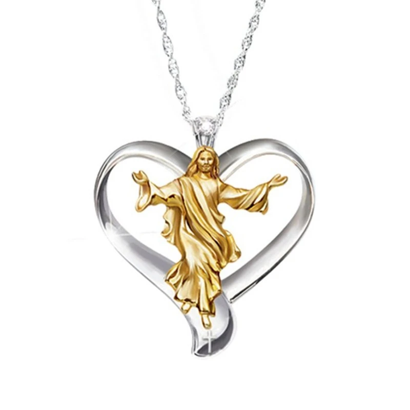 Крестик Love Heart Иисуса верхняя из нержавеющей стали ожерелье длинной цепи