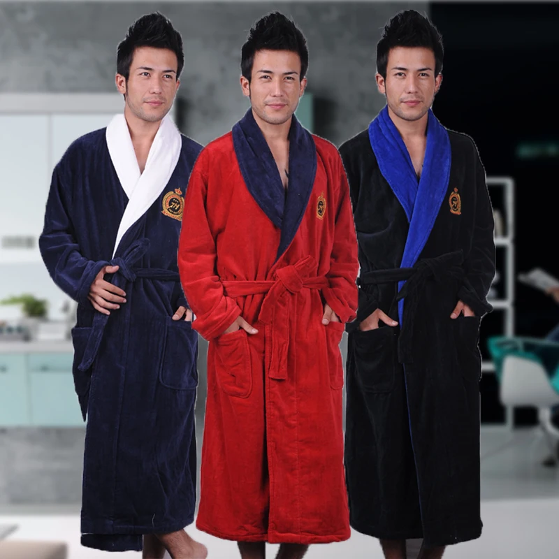 Men's Winter Robe Male Bathrobe Plus XXXL Thick Warm Long Bathrobes Comfortable  Bath Robe Dressing Gown Men Solid Homewear